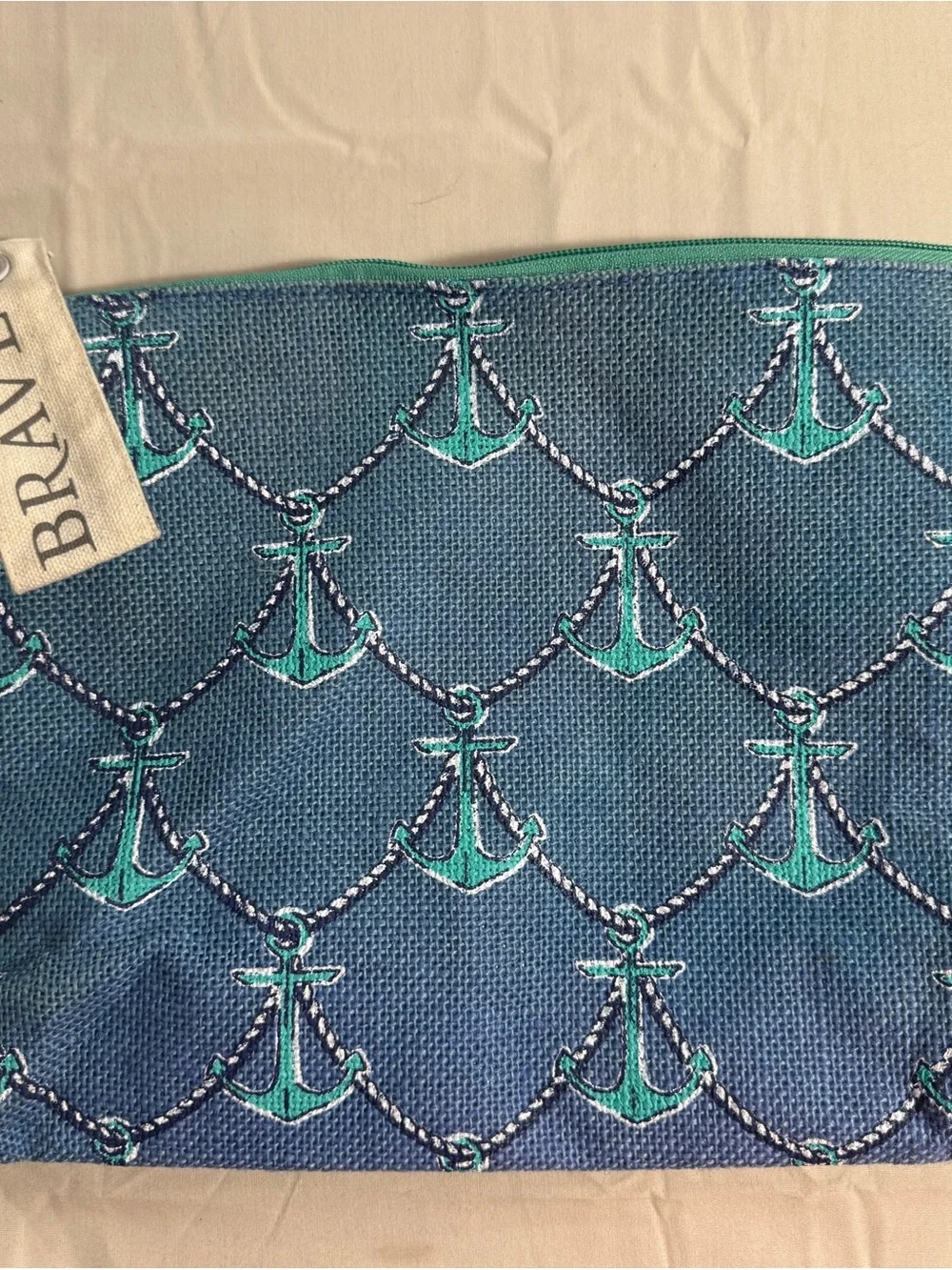 Mud Pie Blue Teal Anchor Wristlet Clutch
